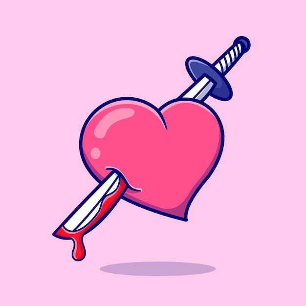 Corazón apuñalado corazón dibujos animados vector icono ilustración objeto amor icono concepto aislado premium plano