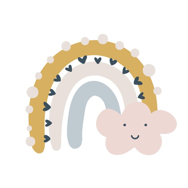 Corazón de arco iris de vector en estilo escandinavo de dibujos animados aislado en blanco para niños. Linda ilustración en estilo dibujado a mano