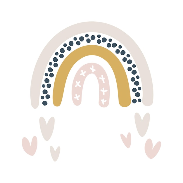 Corazón de arco iris de vector en estilo escandinavo de dibujos animados aislado sobre fondo blanco para niños