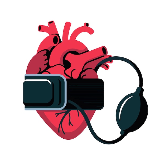 Corazón con auricular de realidad virtual para monitoreo de la presión arterial
