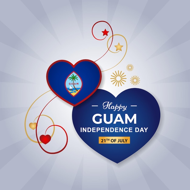 Un corazón azul con una bandera y las palabras feliz día de la independencia de Guam