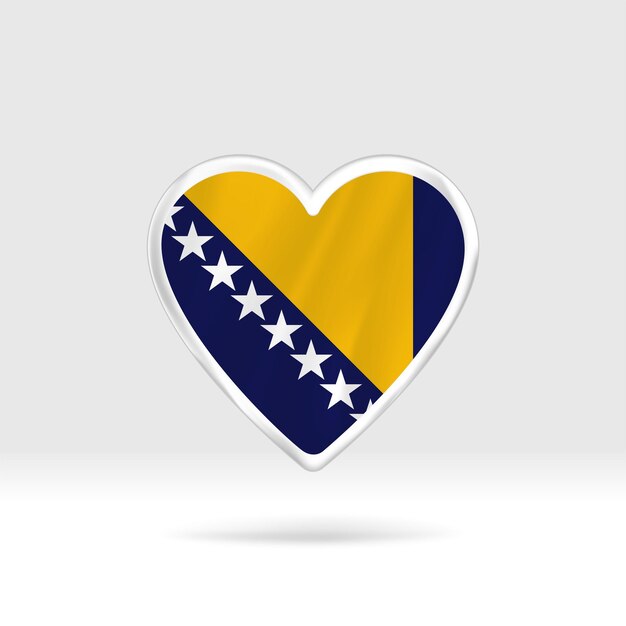 Corazón de la bandera de bosnia y herzegovina. estrella de botón plateado y plantilla de bandera.