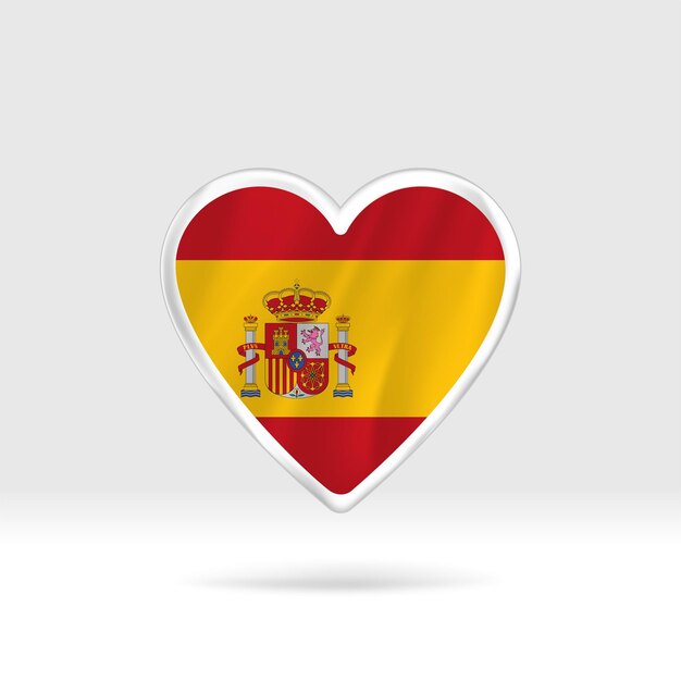 Corazón de la bandera de España. Corazón de botón plateado y plantilla de bandera. Fácil edición y vector en grupos.