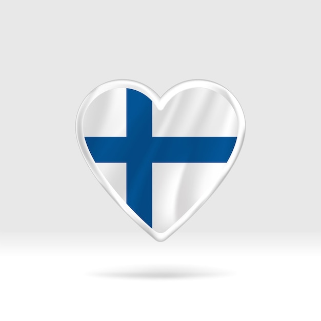 Corazón de la bandera de Finlandia. Estrella de botón plateado y plantilla de bandera. Fácil edición y vector en grupos.