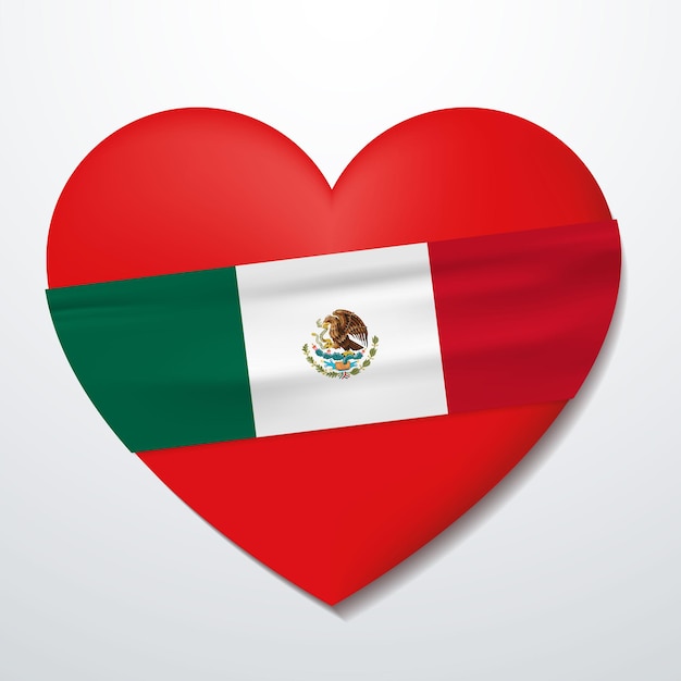 Vector corazón con bandera de méxico