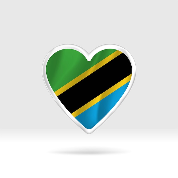 Corazón de la bandera de Tanzania. Corazón de botón plateado y plantilla de bandera. Fácil edición y vector en grupos.