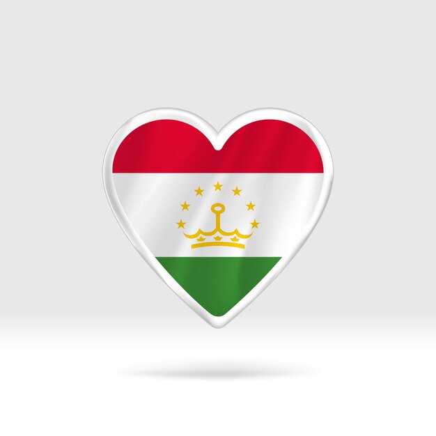 Corazón de la bandera de Tayikistán. Corazón de botón plateado y plantilla de bandera. Fácil edición y vector en grupos
