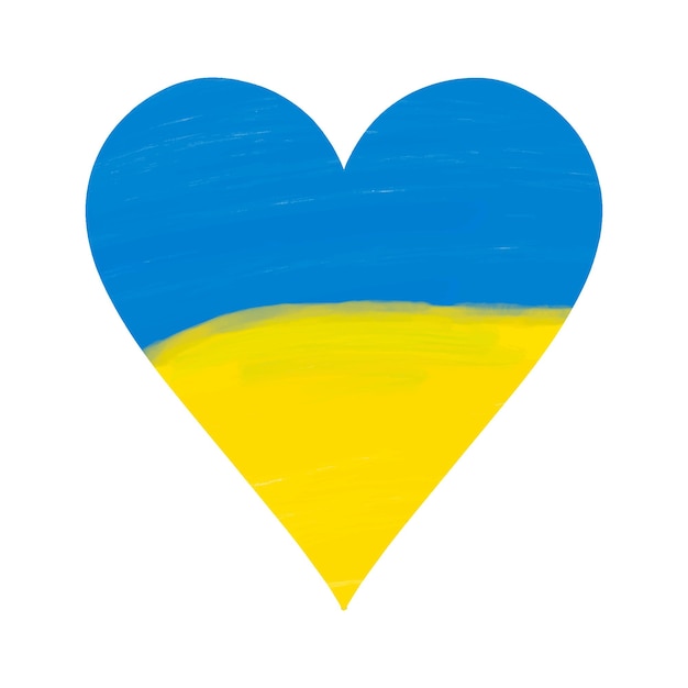 Corazón con bandera ucraniana bandas horizontales amarillas y azules plantilla de grunge de fondo dibujado a mano
