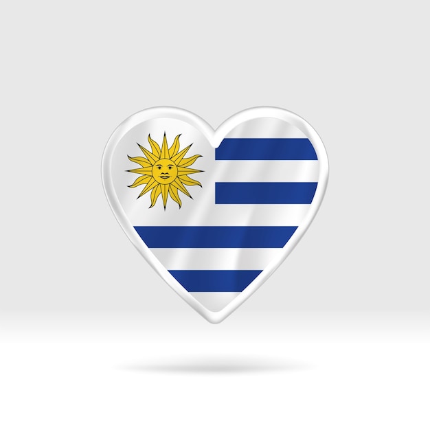 Corazón de la bandera de Uruguay. Corazón de botón plateado y plantilla de bandera. Fácil edición y vector en grupos.