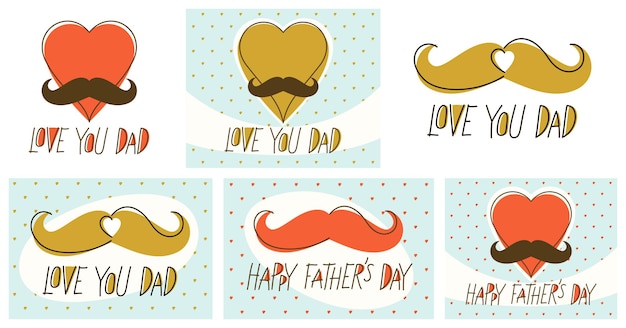 Corazón con bigotes padre divertido símbolo vector icono, día del padre concepto tarjetas de felicitación establecer estilo minimalista de moda, te amo papá.