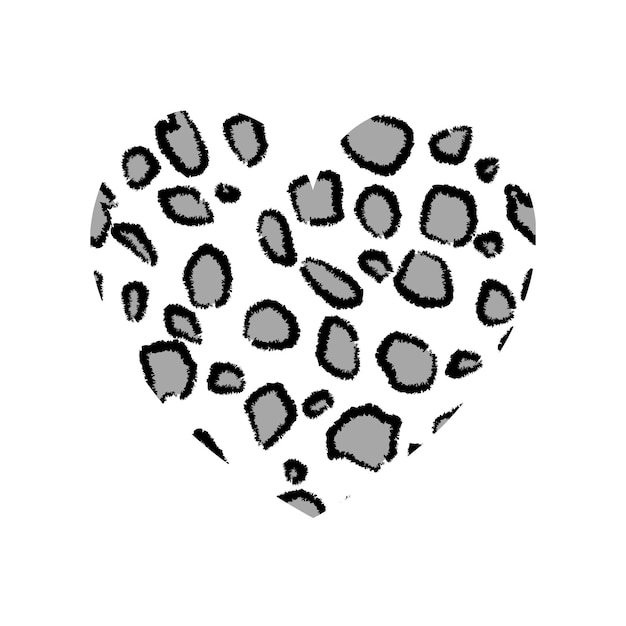 Corazón blanco y negro con patrón de textura de estampado de leopardo