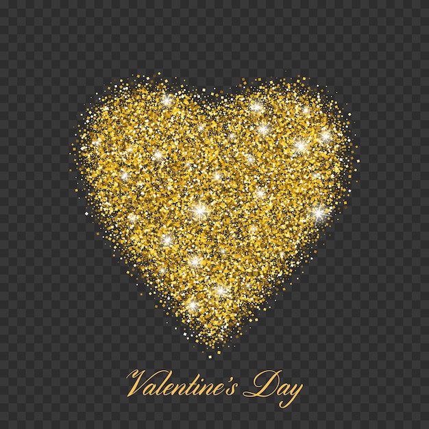 Corazón brillante del brillo del oro del día de San Valentín. Ilustración de vector símbolo de corazón de amor