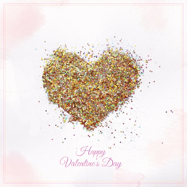 Corazón de brillo de oro Tarjeta de amor Fondo del día de San Valentín con corazón de brillo