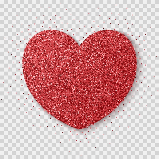 Vector corazón de brillo rojo aislado sobre un fondo transparente lentejuelas y destellos festivos que brillan intensamente