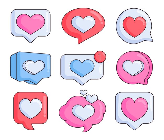 El corazón en la burbuja de habla Amor como la notificación de las redes sociales día de San Valentín.