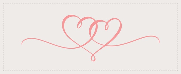 Corazón de caligrafía Dibujado a mano florecer vector Patrón caligráfico de dos corazones entrelazados