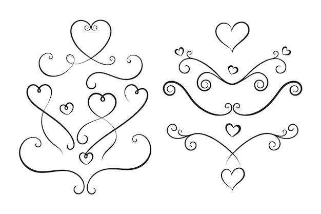 Corazón caligráfico línea de fantasía florece Colección