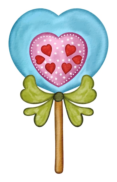 Corazón candie lollypop vector de acuarela dibujada a mano