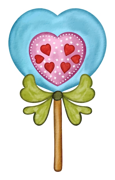 Corazón Candie Lollypop Vector de acuarela dibujada a mano