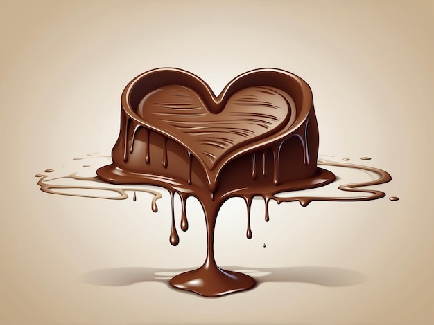 Corazón de chocolate sobre un charco de chocolate derretido sobre un fondo blanco Vector