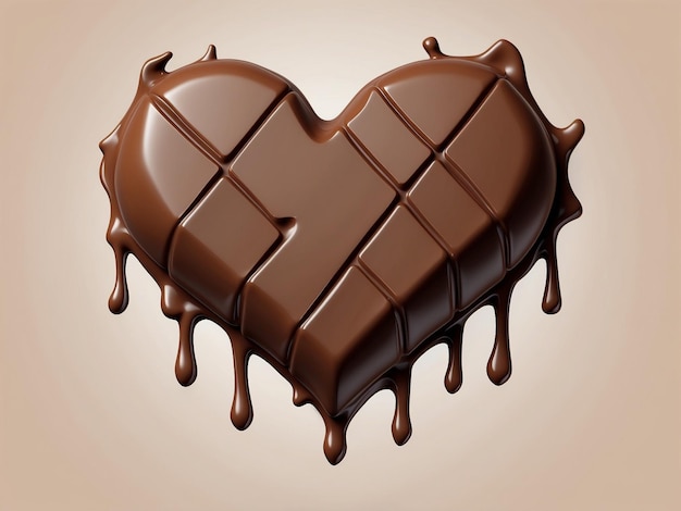 Corazón de chocolate sobre un charco de chocolate derretido sobre un fondo blanco Vector