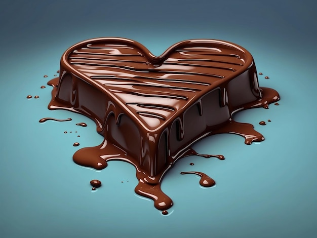 Corazón de chocolate sobre un charco de chocolate derretido sobre un fondo blanco Vector