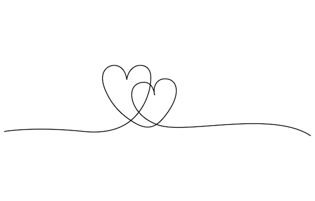 Corazón con cinta Corazones abstractos como línea continua dibujando en blanco como fondo Línea de corazón