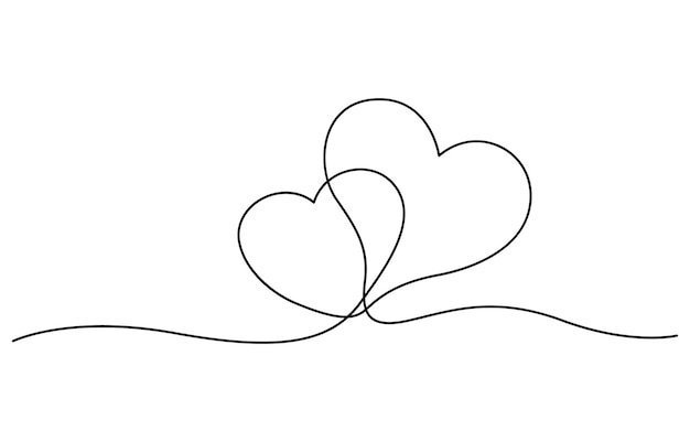 Corazón con cinta Corazones abstractos como línea continua dibujando en blanco como fondo Línea de corazón