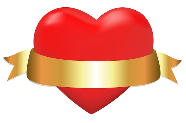 Vector corazón con cinta dorada