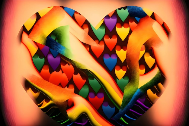 Corazón colorido del arco iris lleno de figuras geométricas