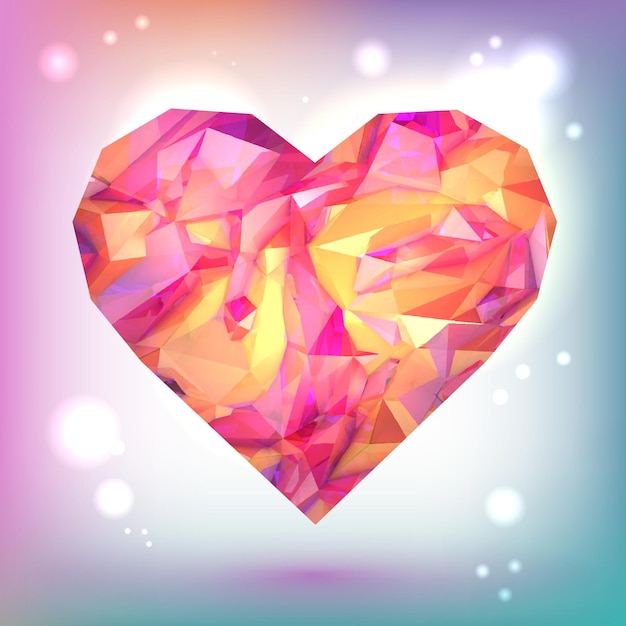 Un corazón colorido con un diamante rosa y naranja en el medio.