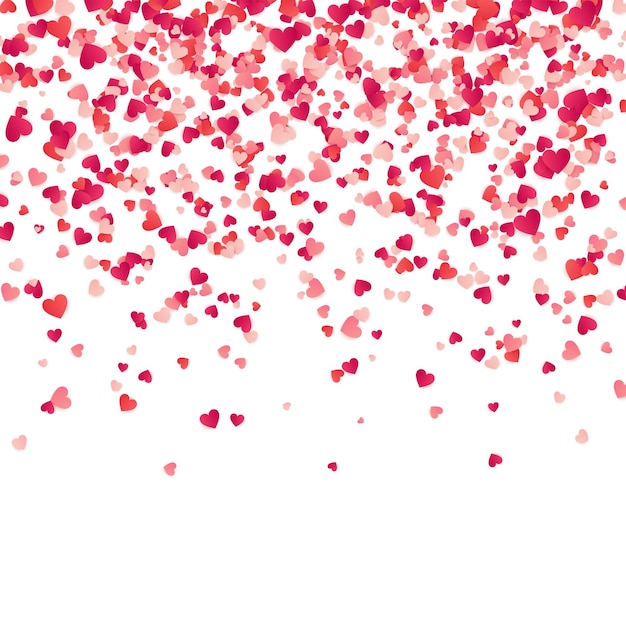 Corazón confeti valentines mujeres día de las madres fondo con la caída de los corazones de papel rojo y rosa