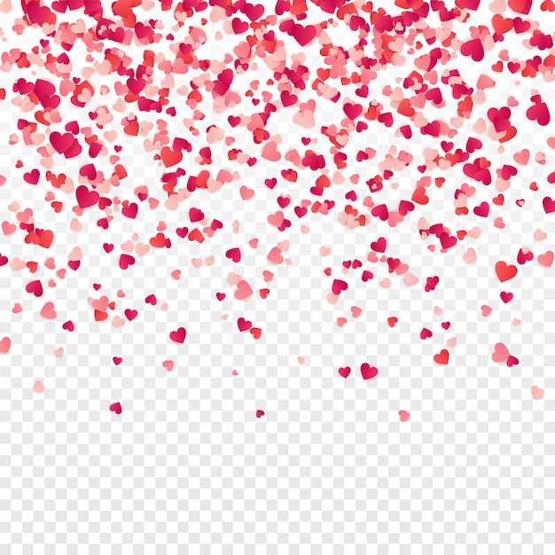 Corazón confeti valentines mujeres día de las madres fondo con la caída de los corazones de papel rojo y rosa