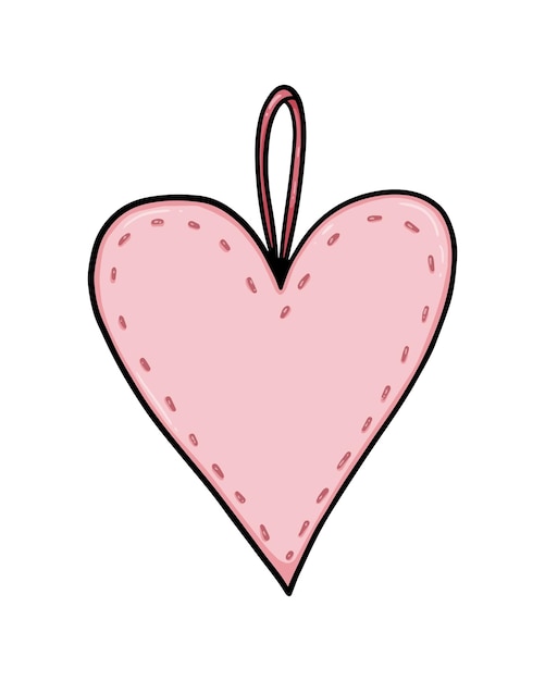 Corazón cosido en una cama de agujas de bucle para juegos de costura de dibujos animados lineales de garabatos para colorear
