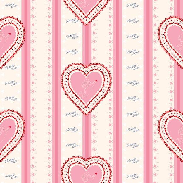 Corazón de Cupido Patrón sin costuras Dibujo artístico a mano Ilustración vectorial en papel tapiz de fondo de color beige claro