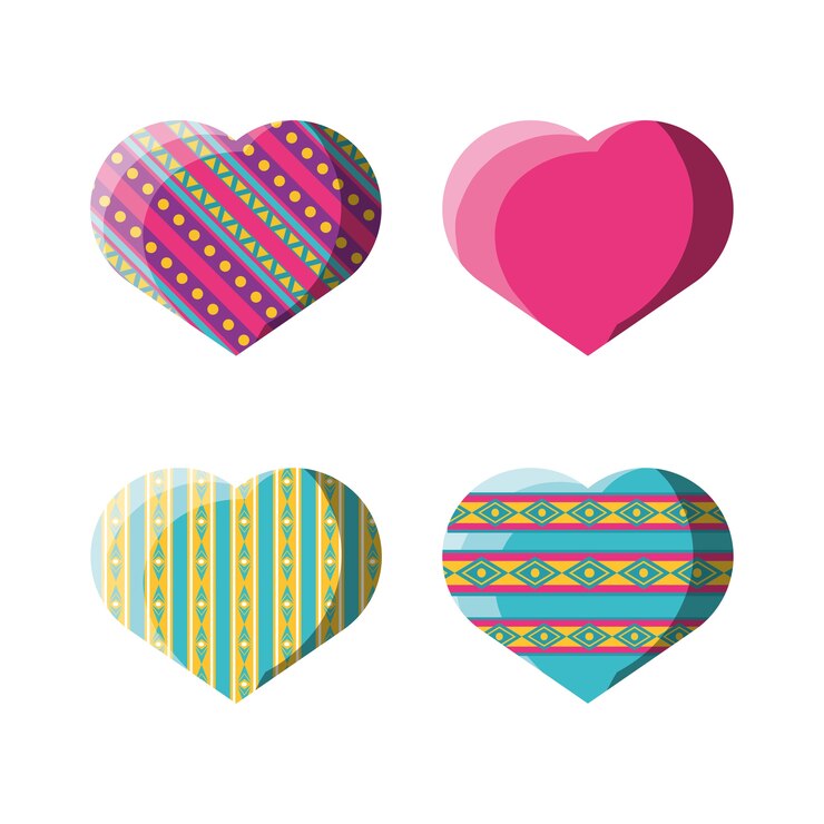Vector corazón de decoración plana con símbolos ornamentales