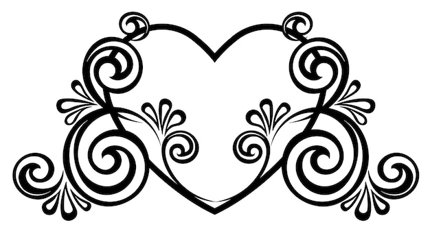 Corazón decorado con adornos florales. Plantilla para tarjeta de felicitación de San Valentín