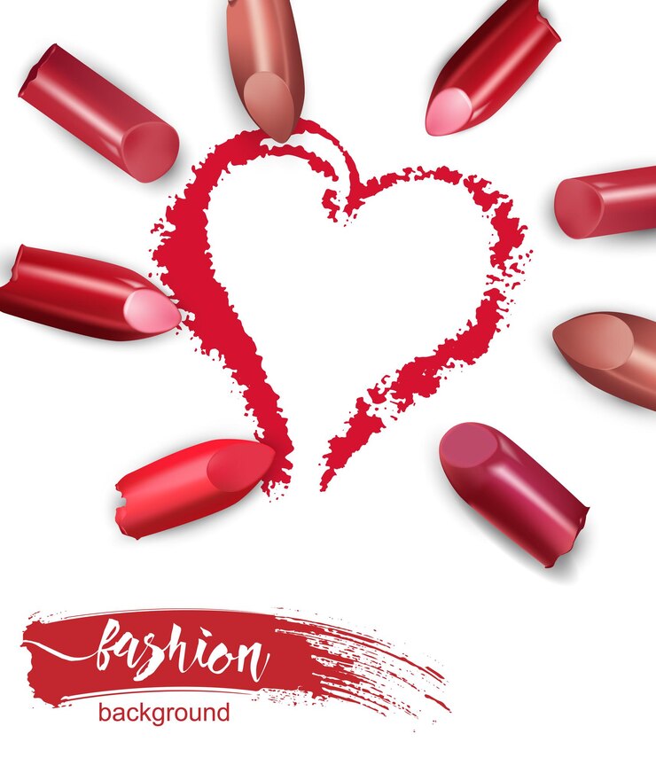 Vector corazón dibujado con lápiz labial rojo lápiz labial multicolor roto aislado sobre fondo blanco.