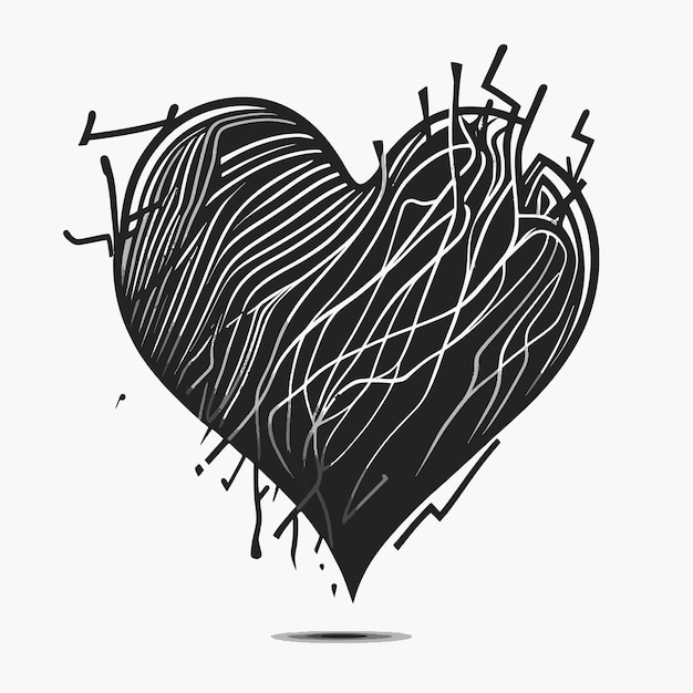Corazón Dibujado a mano corazón icono signo - Pincel dibujo caligrafía corazón negro corazón símbolo dibujos animados