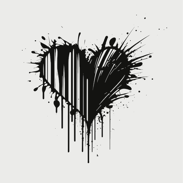 Corazón Dibujado a mano corazón icono signo - Pincel dibujo caligrafía corazón negro corazón símbolo dibujos animados