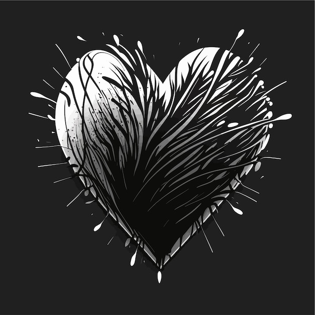 Corazón dibujado a mano corazón icono signo - pincel dibujo caligrafía corazón negro corazón símbolo dibujos animados