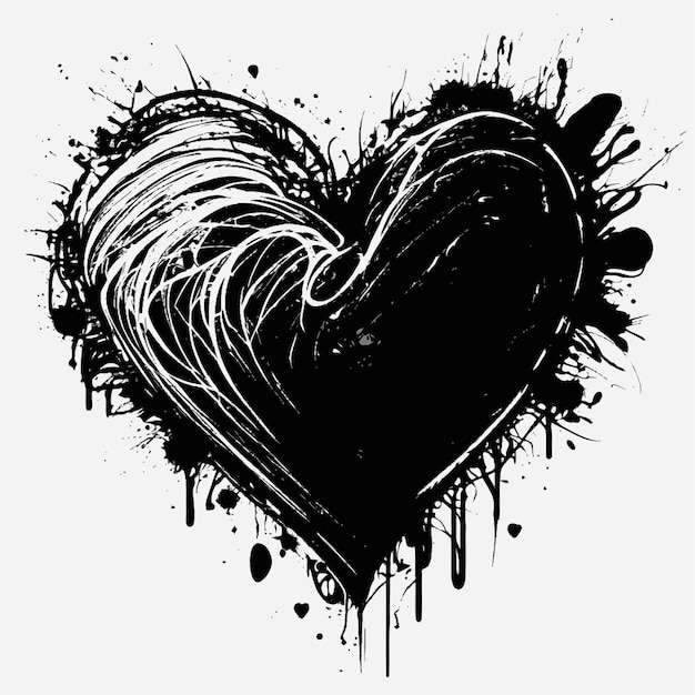 Corazón Dibujado a mano corazón icono signo - Pincel dibujo caligrafía corazón negro corazón símbolo dibujos animados
