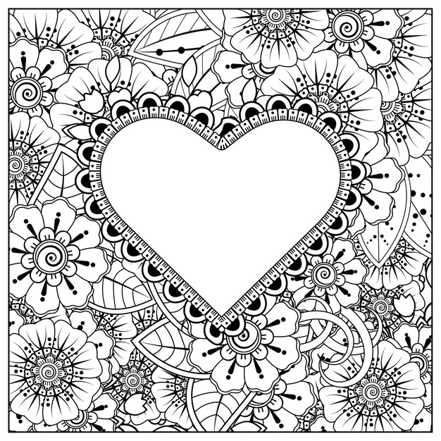 Vector corazón dibujado a mano con flor mehndi. decoración en adornos étnicos orientales, doodle.