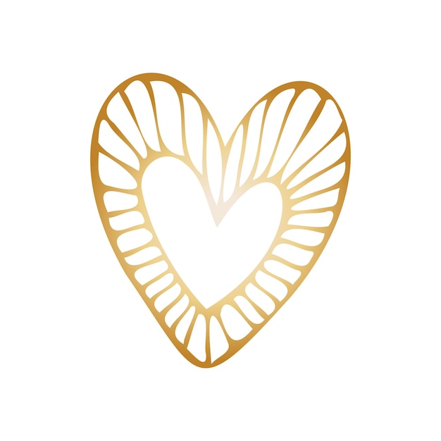 Corazón dibujado a mano de garabato dorado simple Elemento de diseño aislado para el romance de boda del día de San Valentín