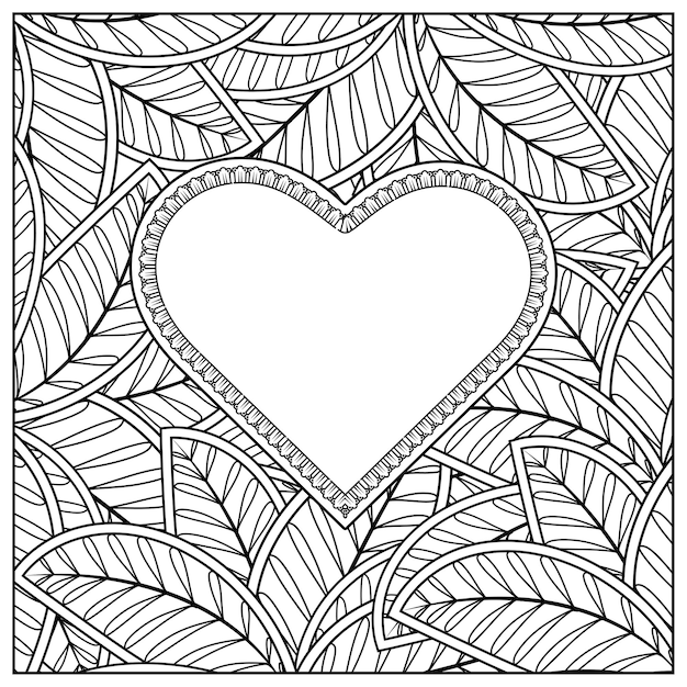 Corazón dibujado a mano con hojas de mehndi. decoración en adornos étnicos orientales, doodle.