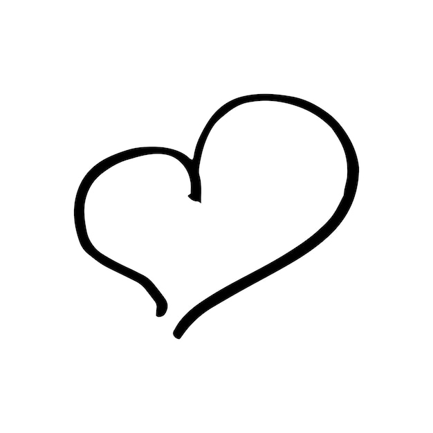 Un corazón dibujado a mano icono de estilo de garabato simple un solo corazón vectorial descuidado negro aislado en un fondo blanco