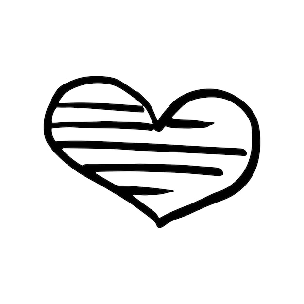 Un corazón dibujado a mano icono de estilo de garabato simple un solo corazón vectorial descuidado negro aislado en un fondo blanco