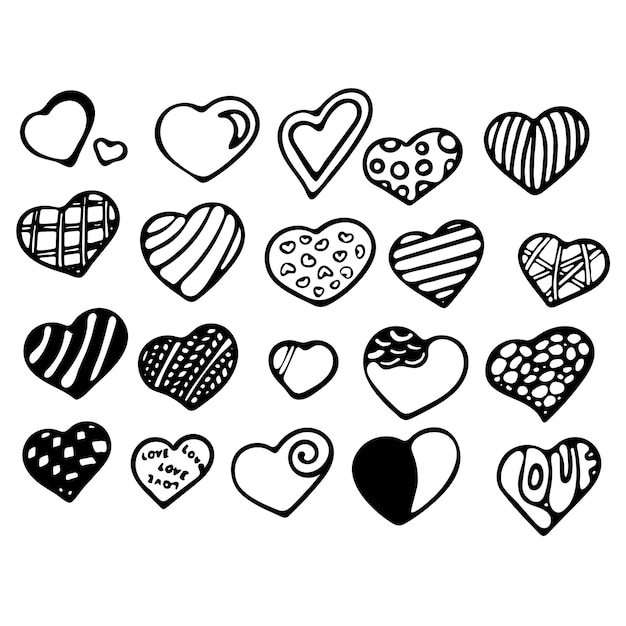 Corazón dibujado a mano sobre fondo blanco Ilustración del símbolo del corazón plano Colección de emblemas de amor Diseño gráfico en el concepto de amor Símbolo de amor para el día de San Valentín
