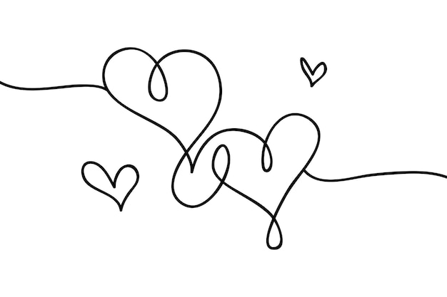 Corazón Dibujo de arte de línea continua Ilustración de vector de garabato dibujado a mano en una línea continua Diseño decorativo de arte de línea