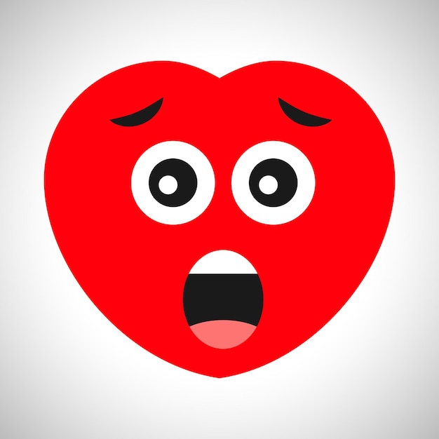 Corazón de dibujos animados asustado con la boca abierta Símbolo de amor Ilustración vectorial